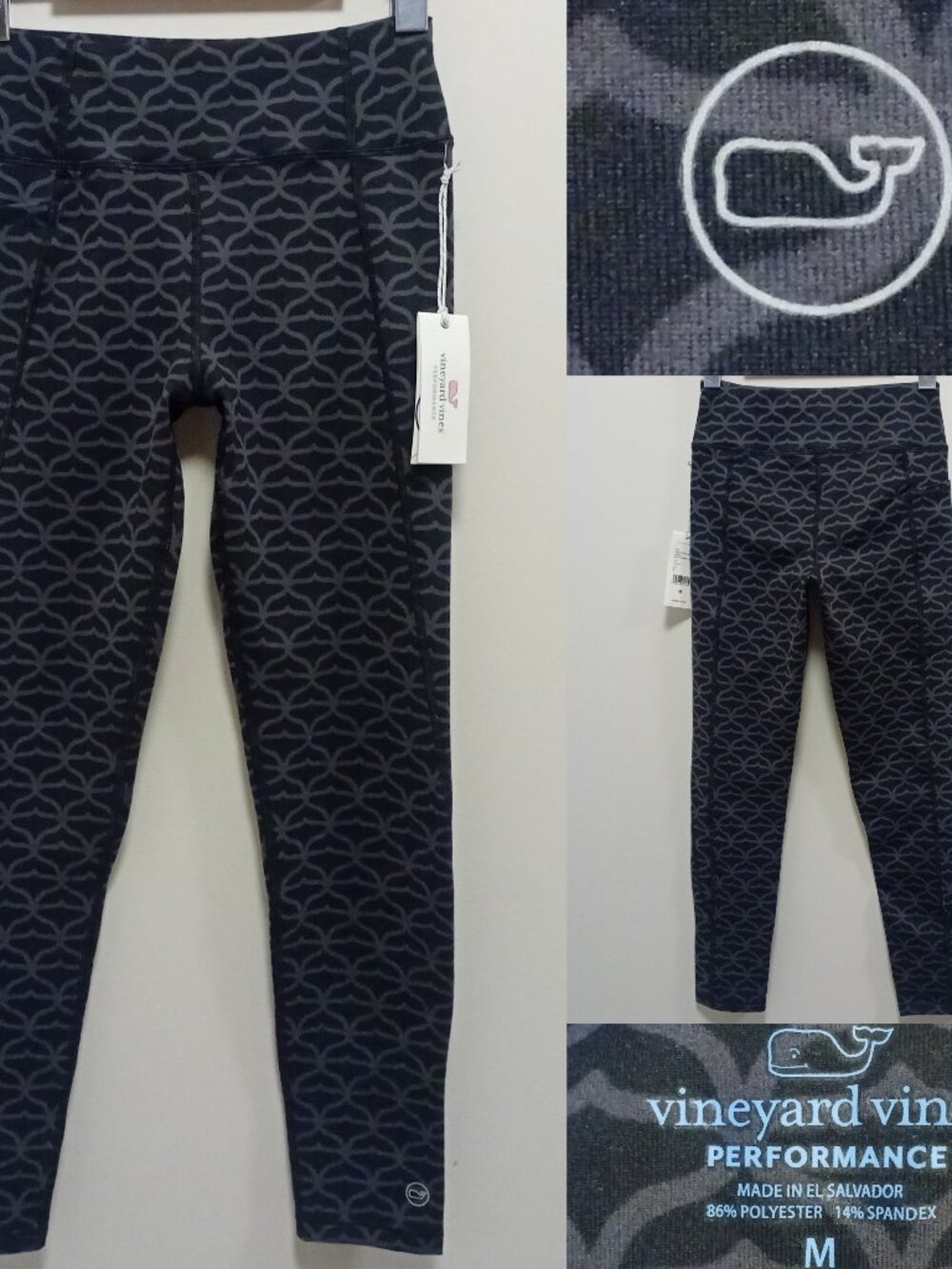 Vineyard Vines Girls Medium 10-12 Jet Black Pants Printed Performance Leggings